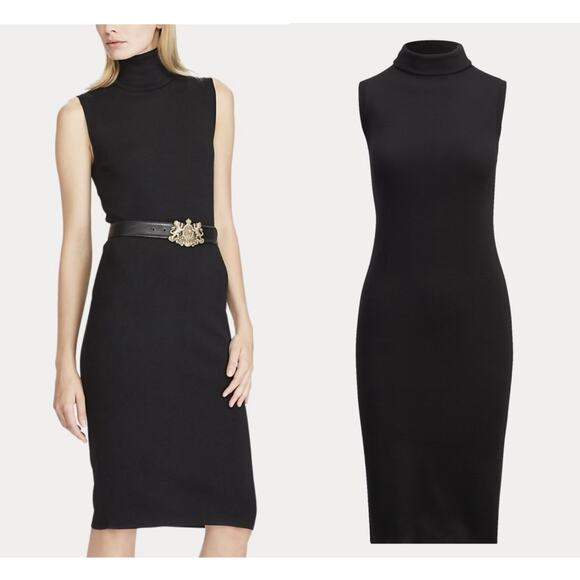 Ralph Lauren Collection Merino Wool Sleeveless Turtleneck Midi Dress Black S - Picture 1 of 5